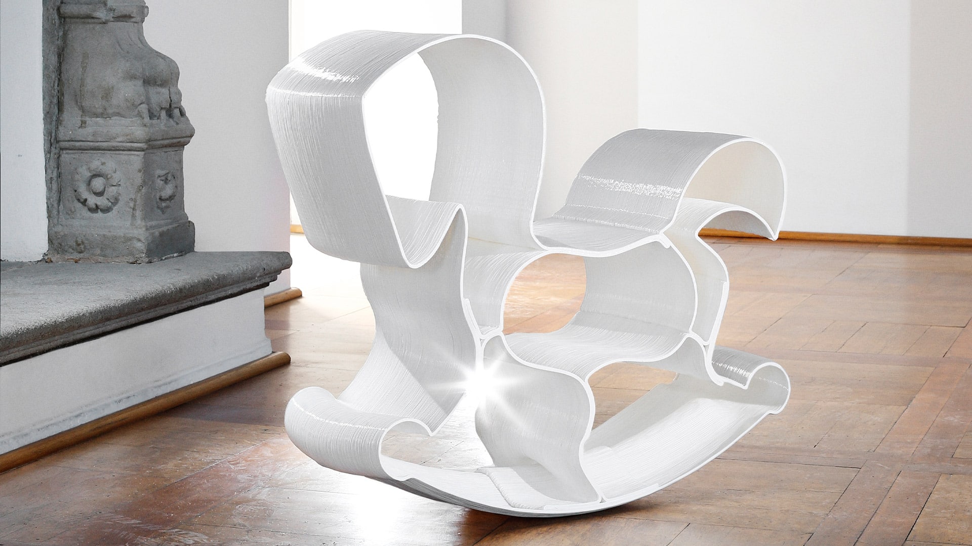 Large-format 3D printed rocking chair, an example of arts and design applications for additive manufacturing