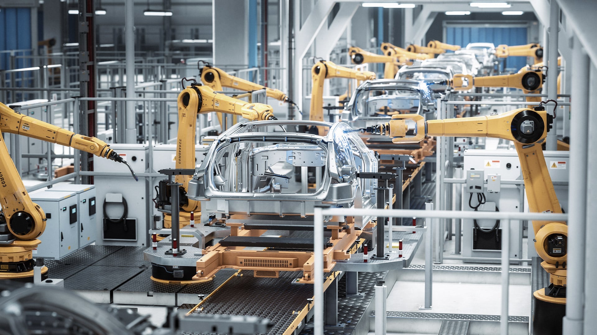Automated robotic welding line, an example of industrial machinery applications for additive manufacturing